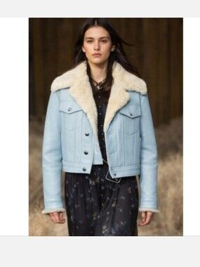 COACH LEATHER JACKET WITH SHEEPSKIN FUR COLLAR